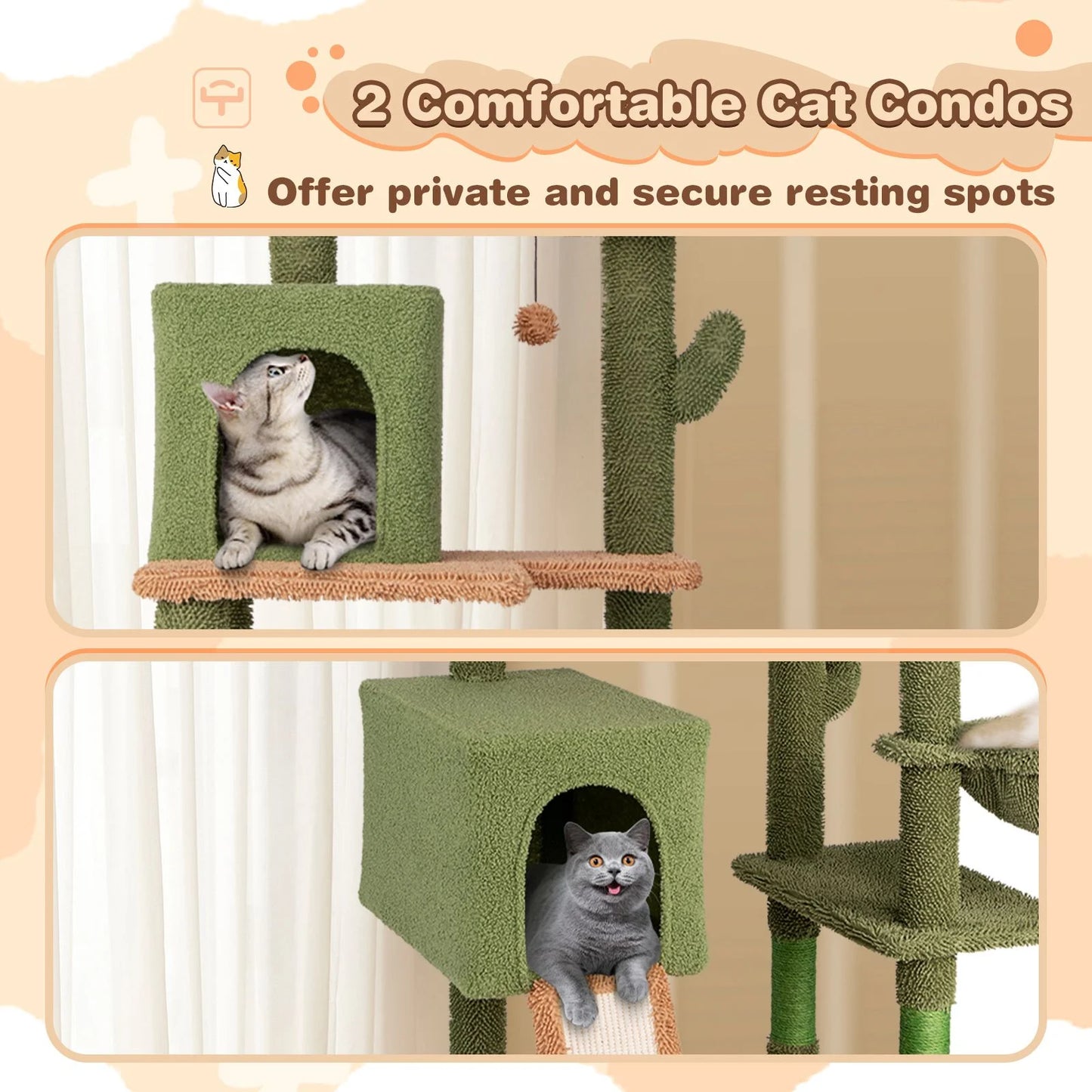 160 Cm Multi-Level Cactus Cat Tree for Indoor Cats with Scratching Posts