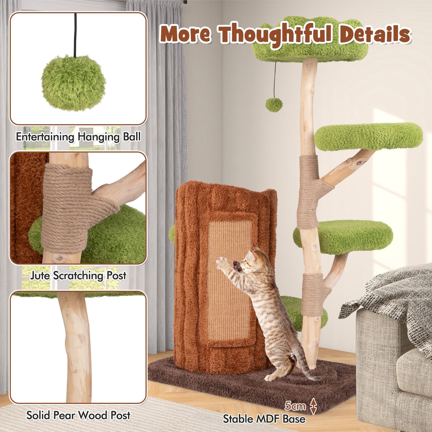 Multi-Level Cat Tree Tree Hole Designed Cat Tower with Double Decker Cat House