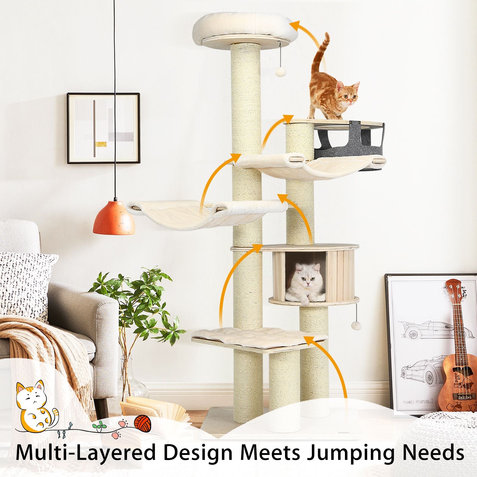 Multi-Level Cat Tower - 197 cm Cat Tree for Play and Rest