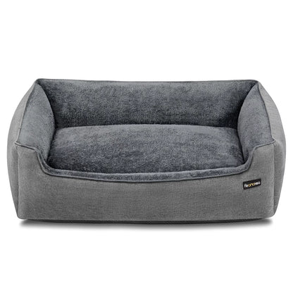 Linen-Look Dog Bed Sofa with Raised Edges, Non-Slip Base, and Washable Cover - 110 x 75 x 27 cm