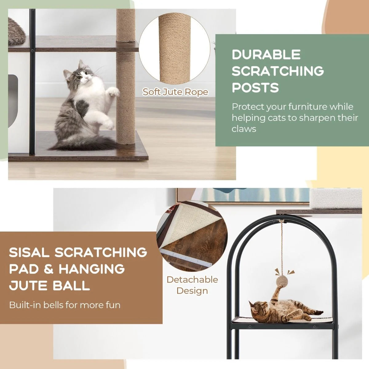 118 Cm Tall Cat Tree Tower with Metal Frame