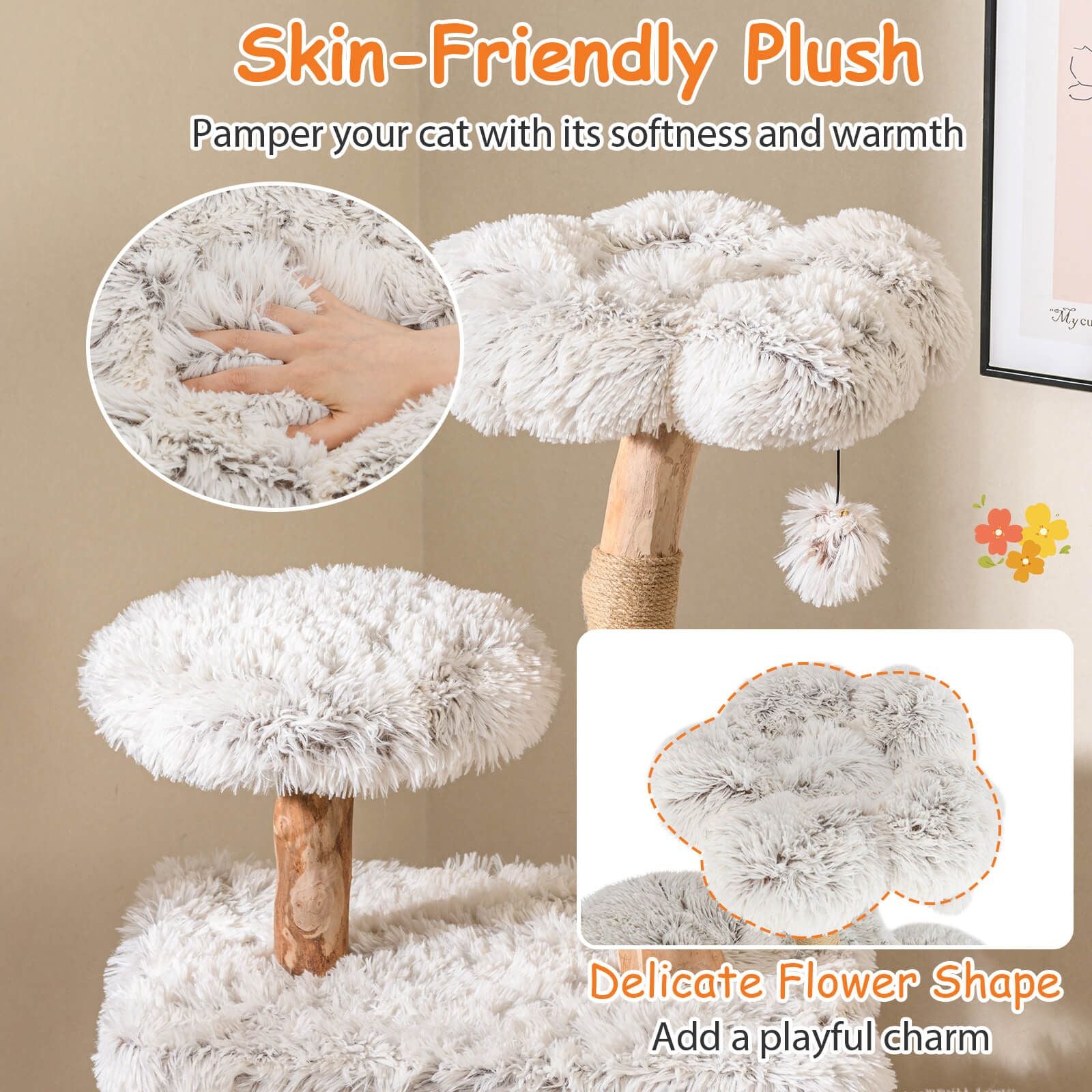 135Cm Cat Tree Tower with Wood Branches and Plush Condo