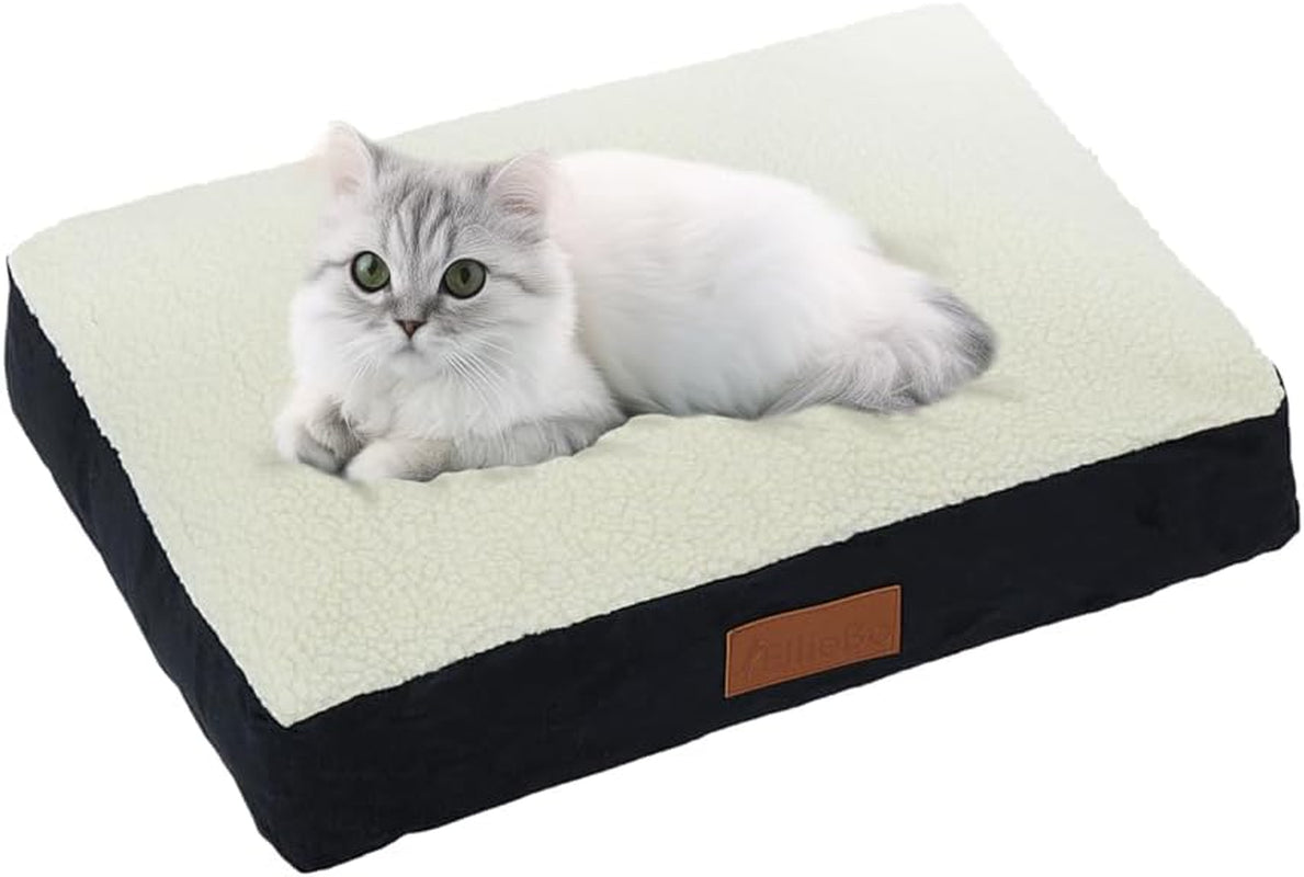 Ellie-Bo Small Dog Bed for 24-Inch Crate - Black Faux Suede and Sheepskin