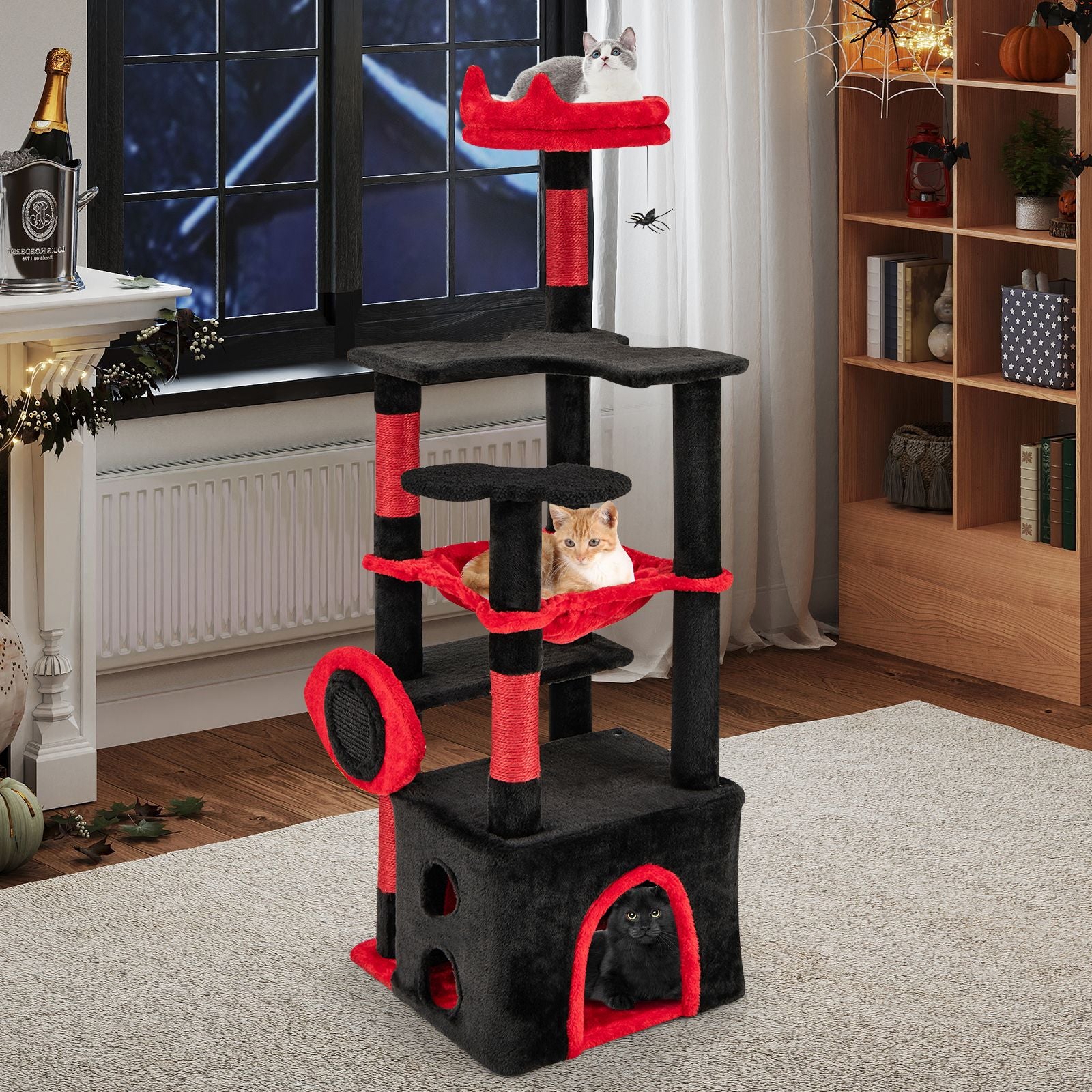 Gothic Cat Tree for Indoor Cats Large Cat Tower with Plush Perch