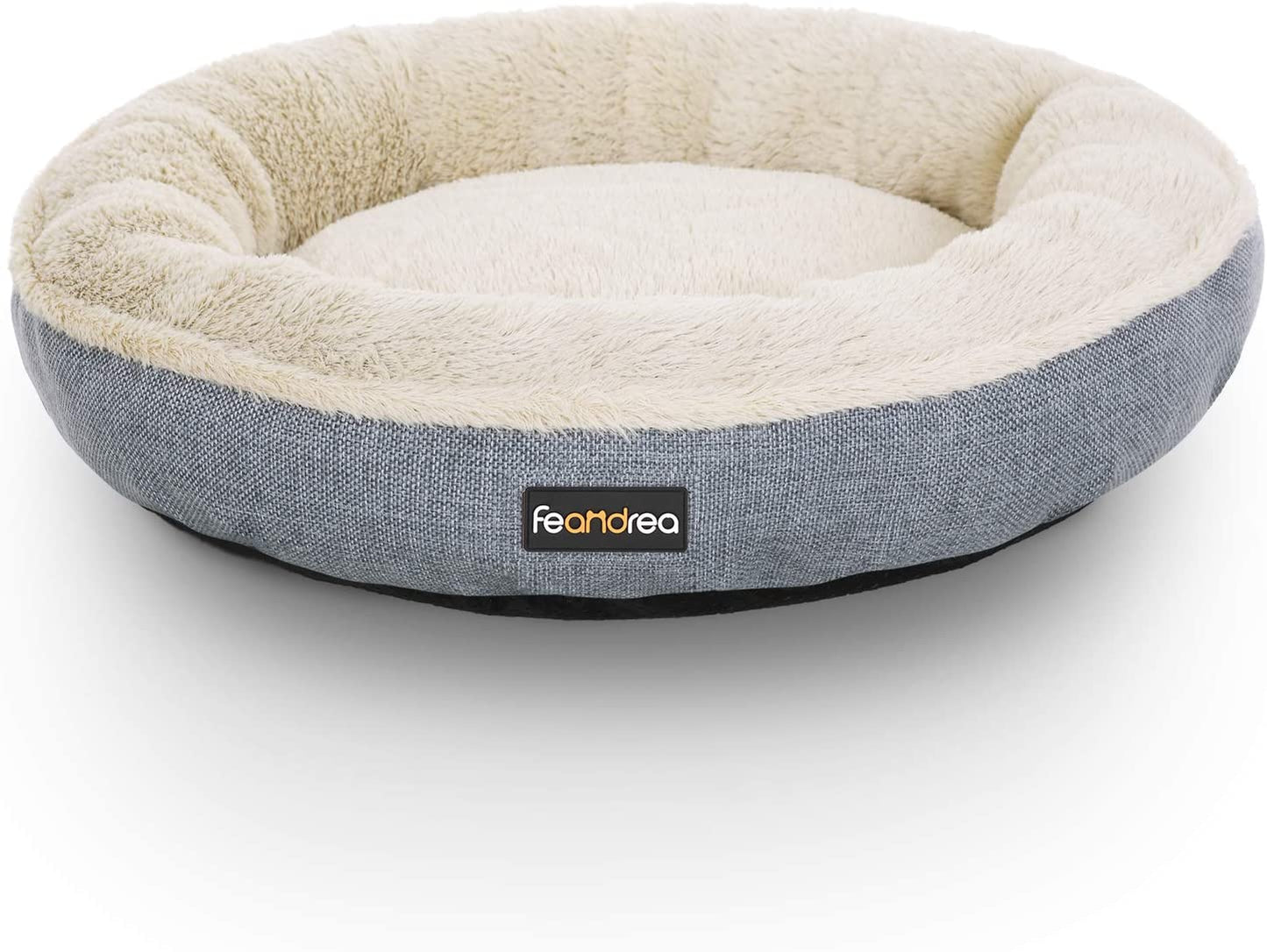 FEANDREA Donut-Shaped Dog and Cat Bed, Round 55 cm Diameter, Grey