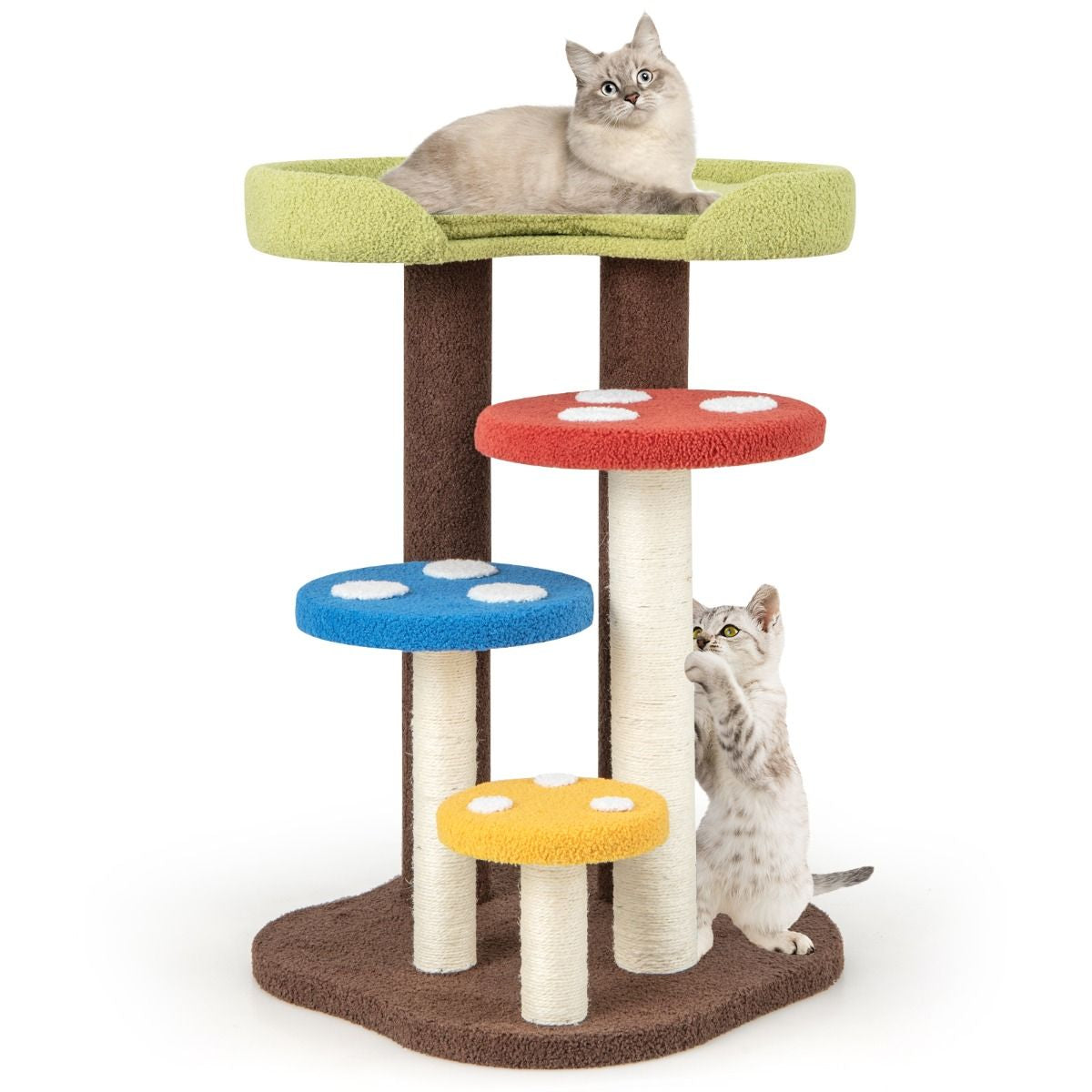 3-In-1 Cat Tree with 3 Full-Wrapped Sisal Posts and Removable Mat & Platforms