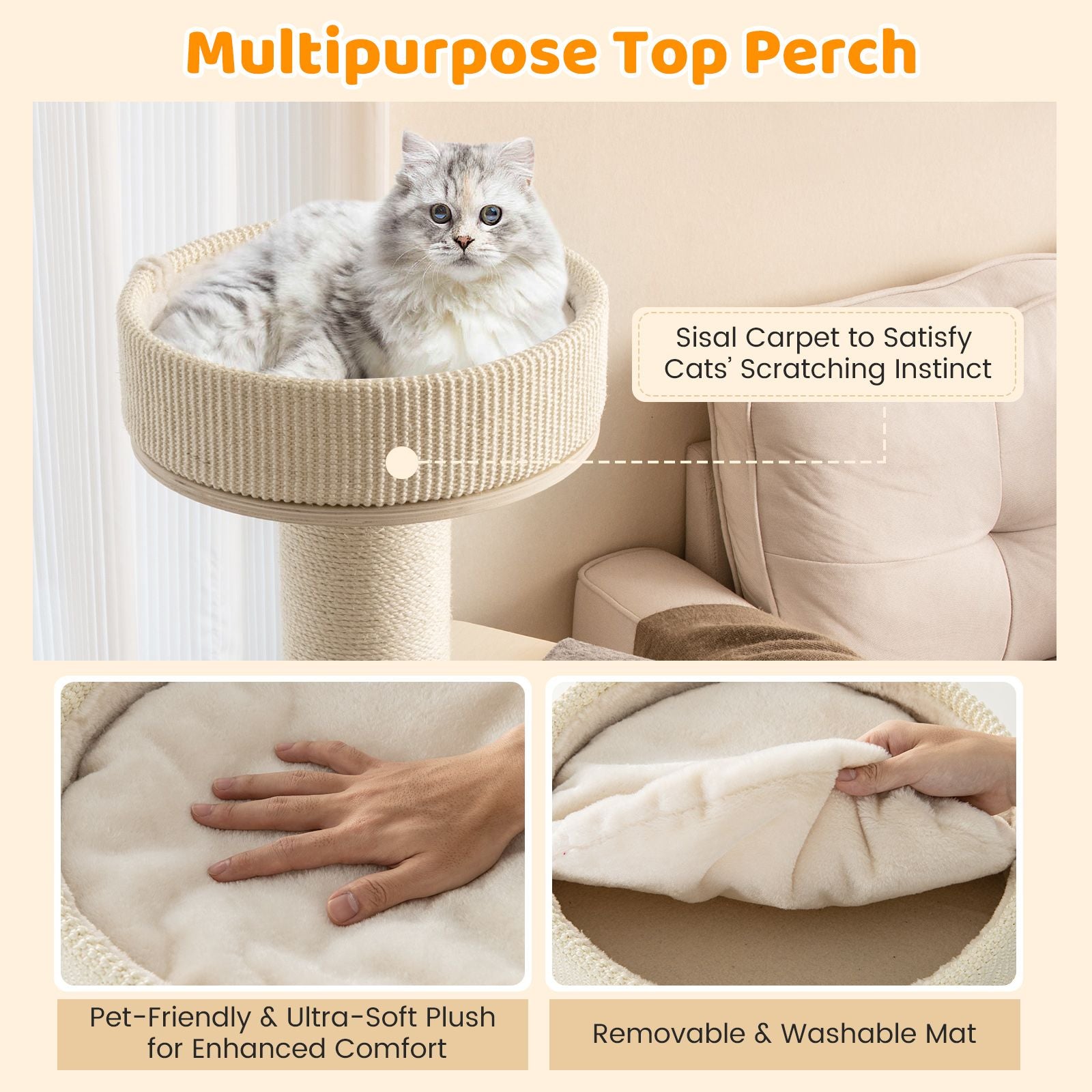 120 CM Multi-Layer Cat Tower with Sisal Covered Scratching Posts and Carpet