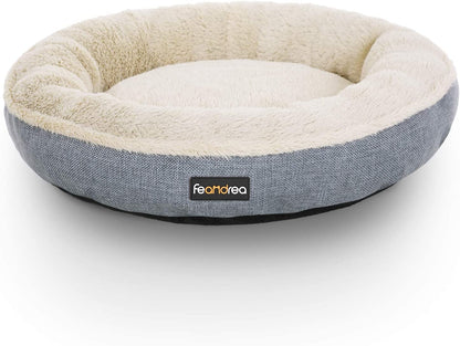 FEANDREA Donut-Shaped Dog and Cat Bed, Round 55 cm Diameter, Grey