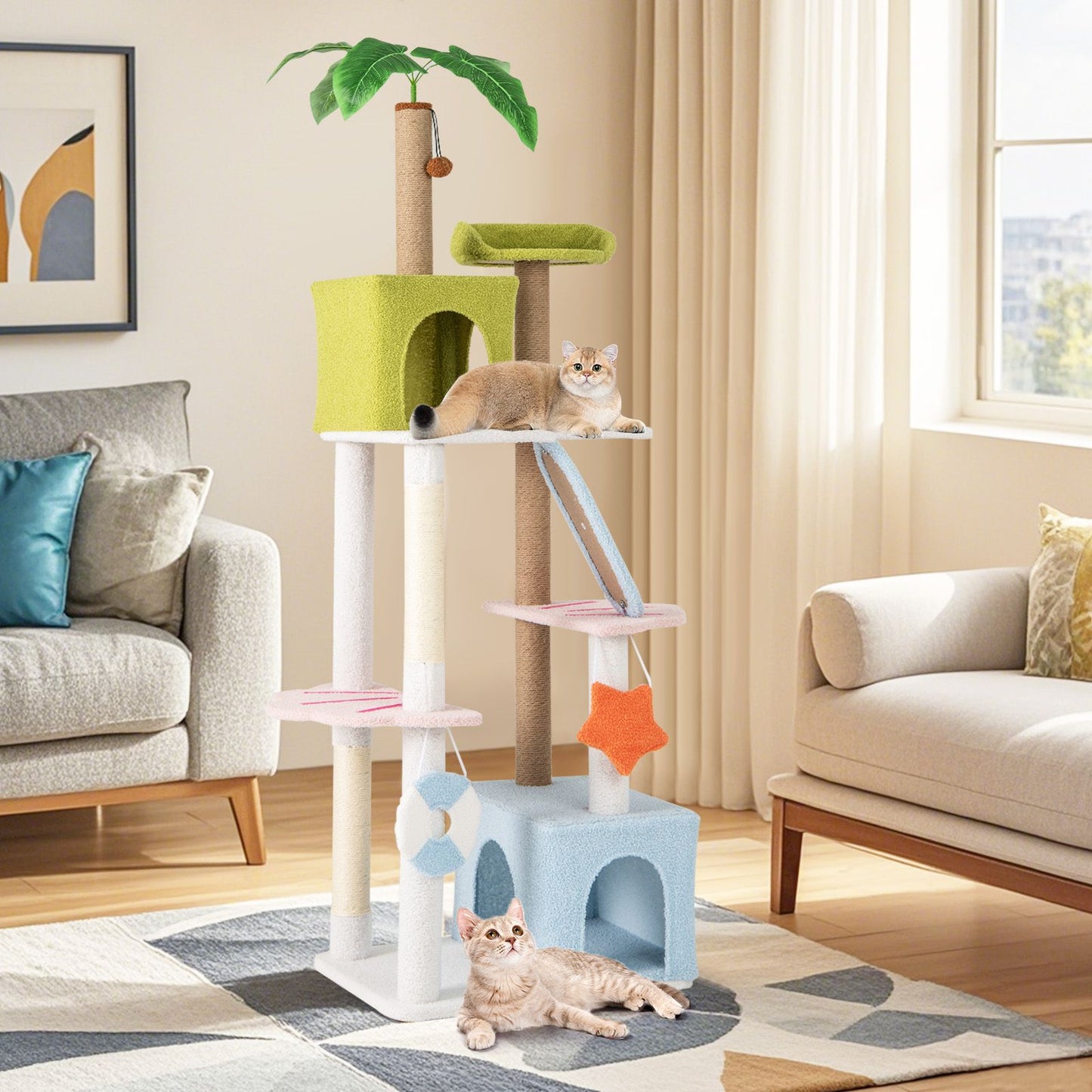 180 Cm Tall Cat Tree Multi-Level Aesthetic Beach-Themed Cat Tower
