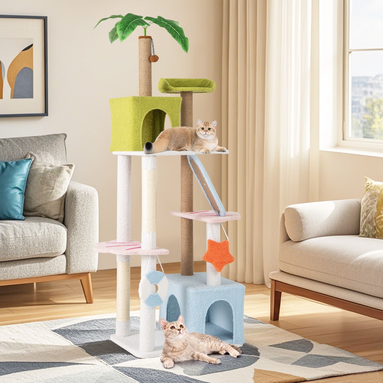 180 Cm Tall Cat Tree Multi-Level Aesthetic Beach-Themed Cat Tower