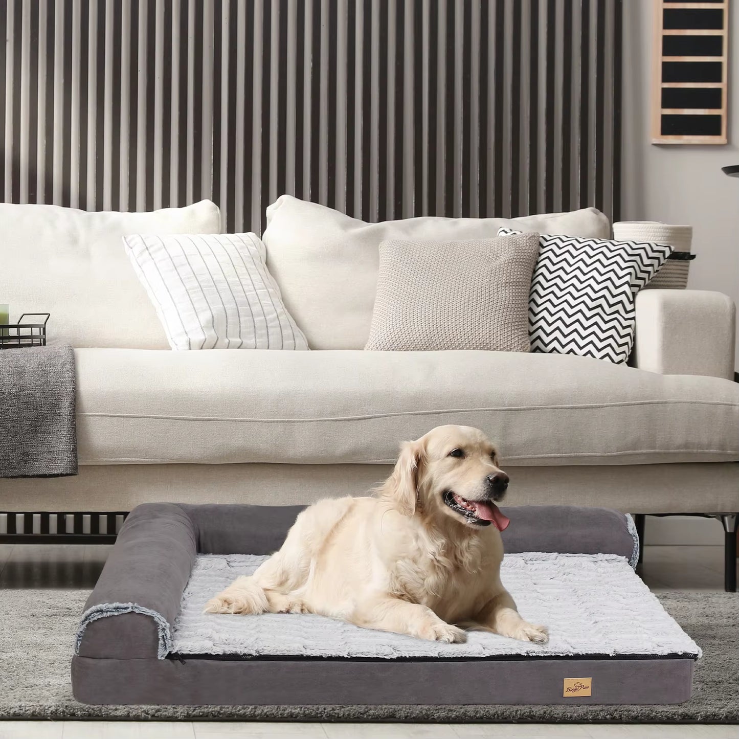 Extra Large Orthopedic Memory Foam Bolster Dog Bed with Removable Washable Cover and Plush Sofa Design