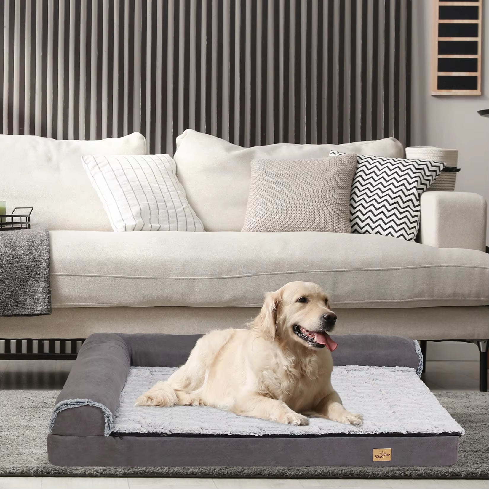 Extra Large Orthopedic Memory Foam Bolster Dog Bed with Removable Washable Cover and Plush Sofa Design