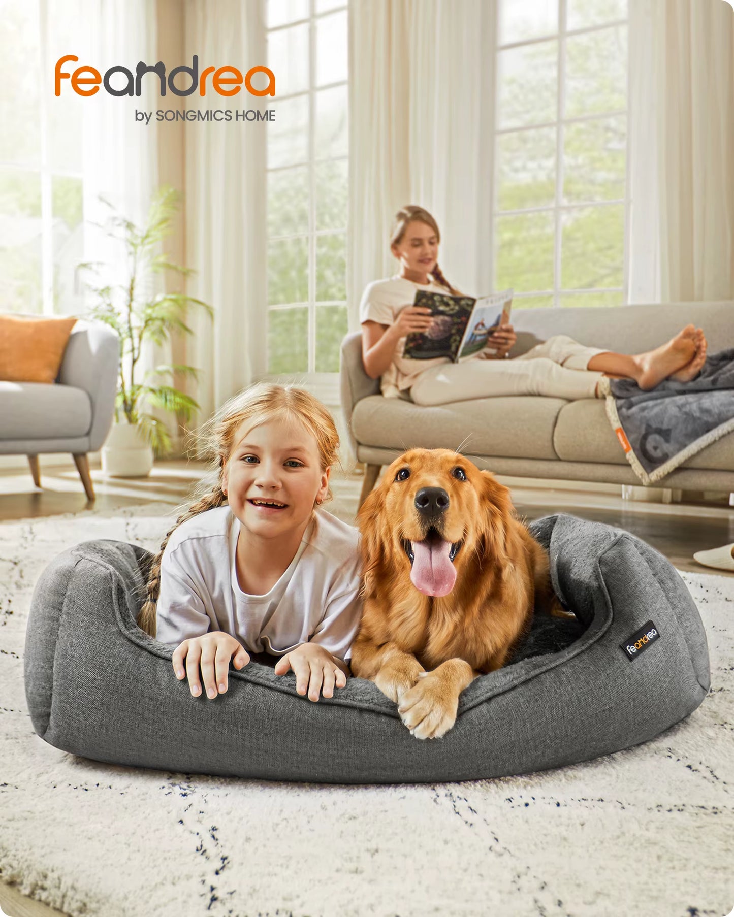 Linen-Look Dog Bed Sofa with Raised Edges, Non-Slip Base, and Washable Cover - 110 x 75 x 27 cm