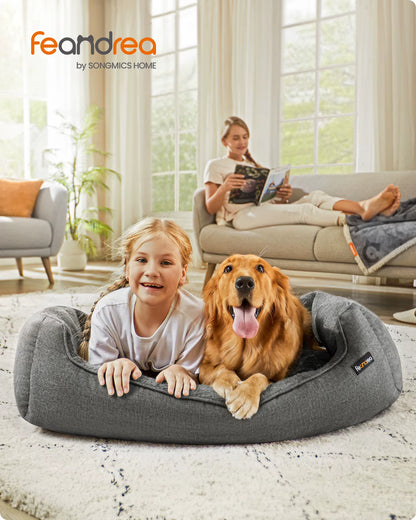 Linen-Look Dog Bed Sofa with Raised Edges, Non-Slip Base, and Washable Cover - 110 x 75 x 27 cm