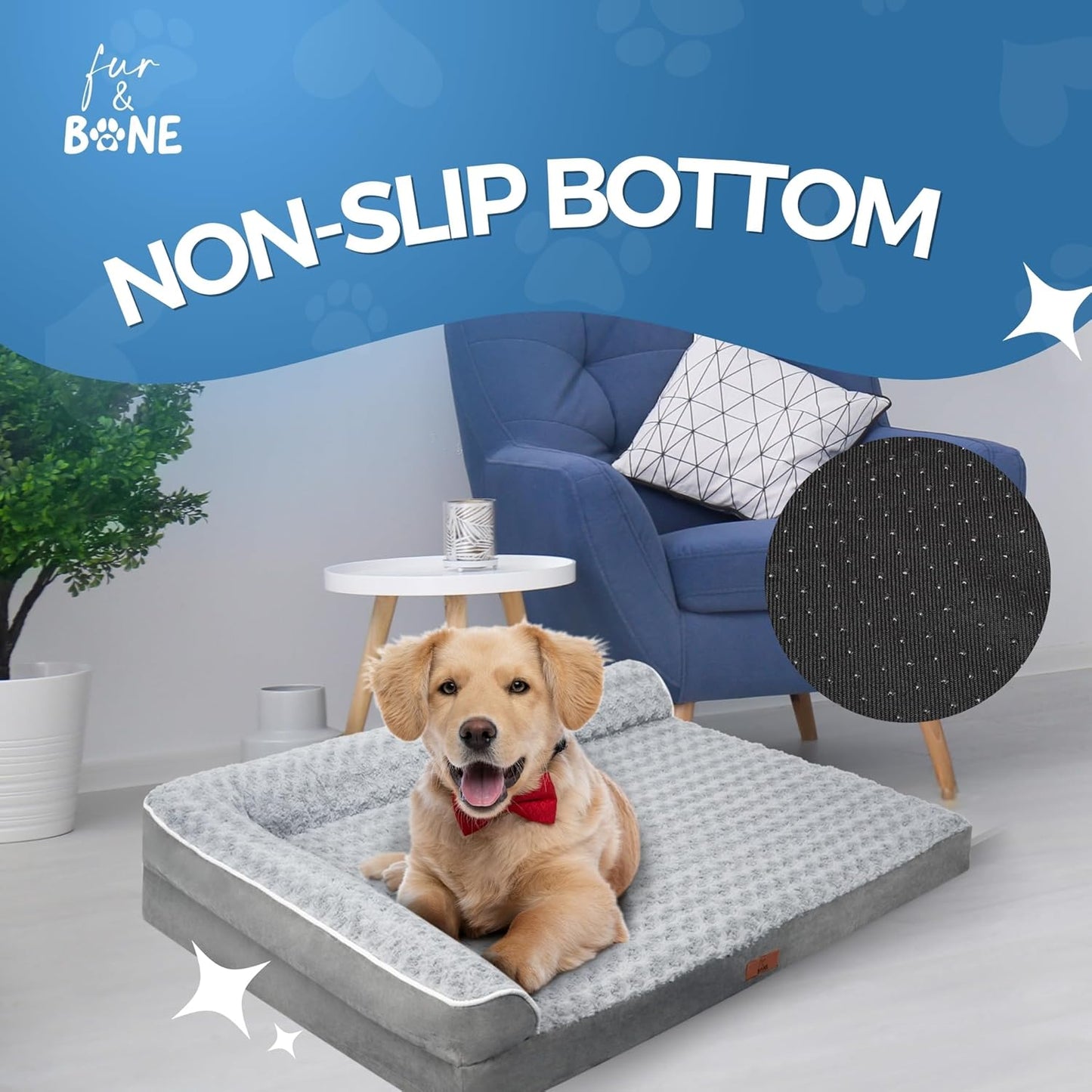 Fur & Bone Large Orthopedic Velvet Dog Bed with Egg Crate Foam