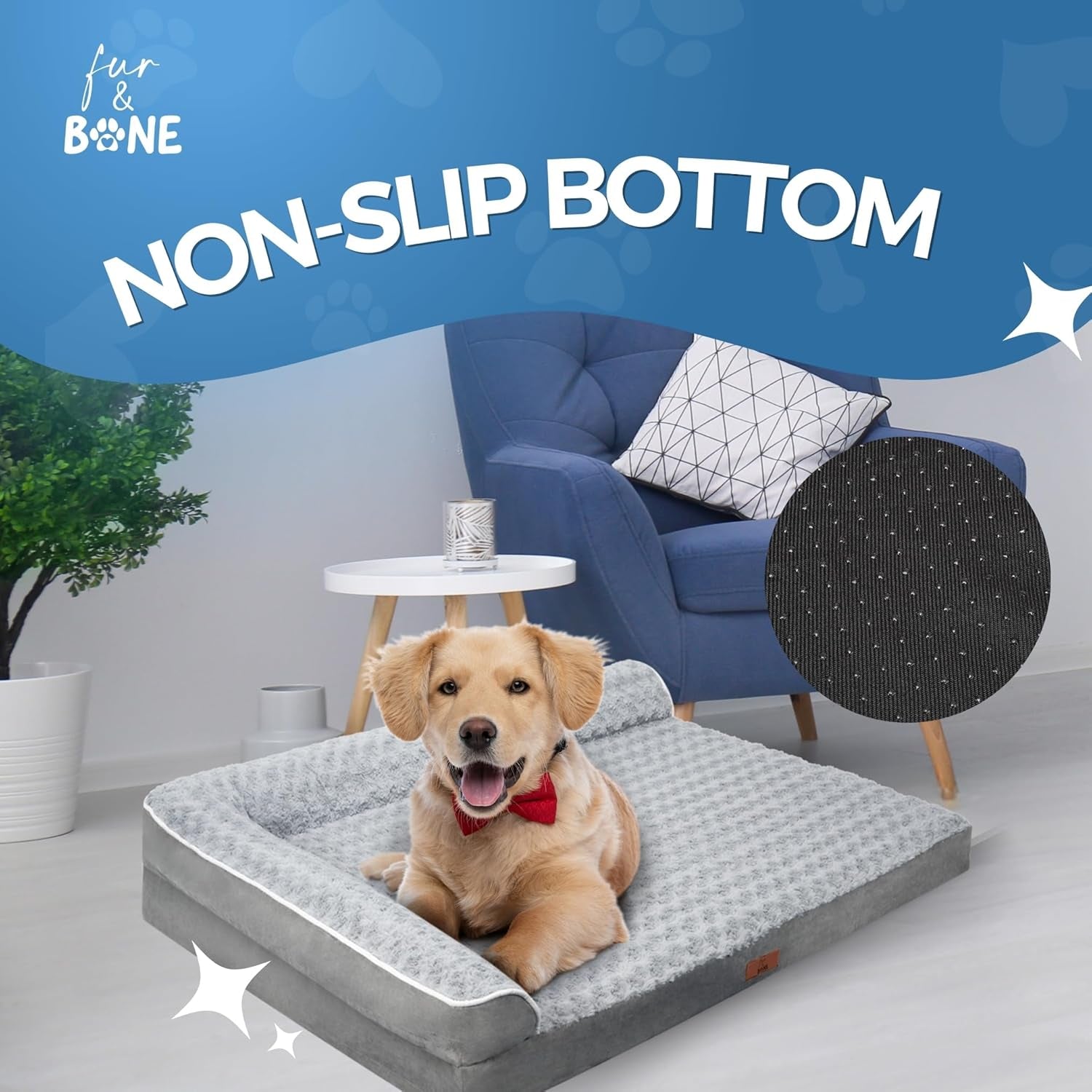 Fur & Bone Large Orthopedic Velvet Dog Bed with Egg Crate Foam