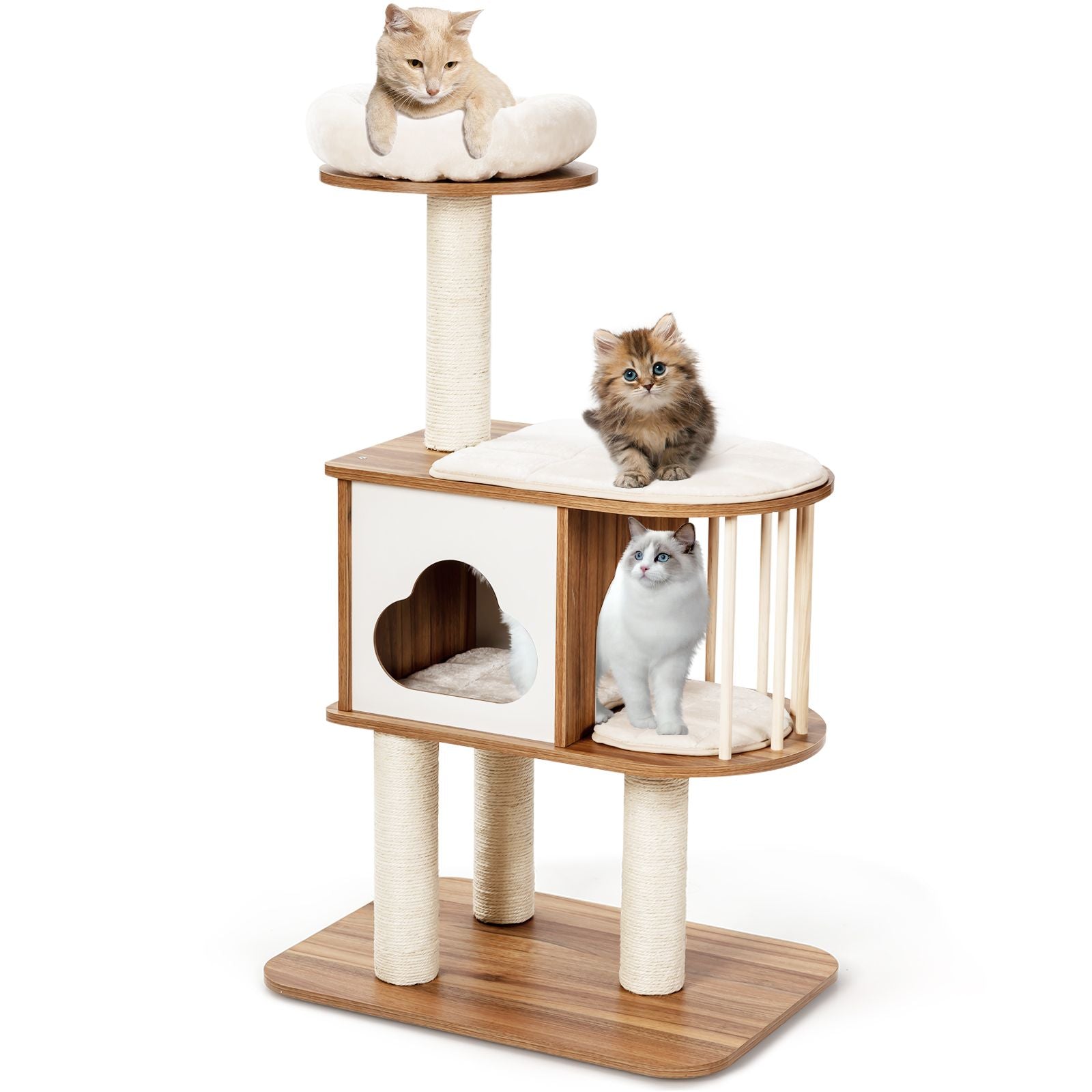 Modern Wooden Cat Tower with Platform