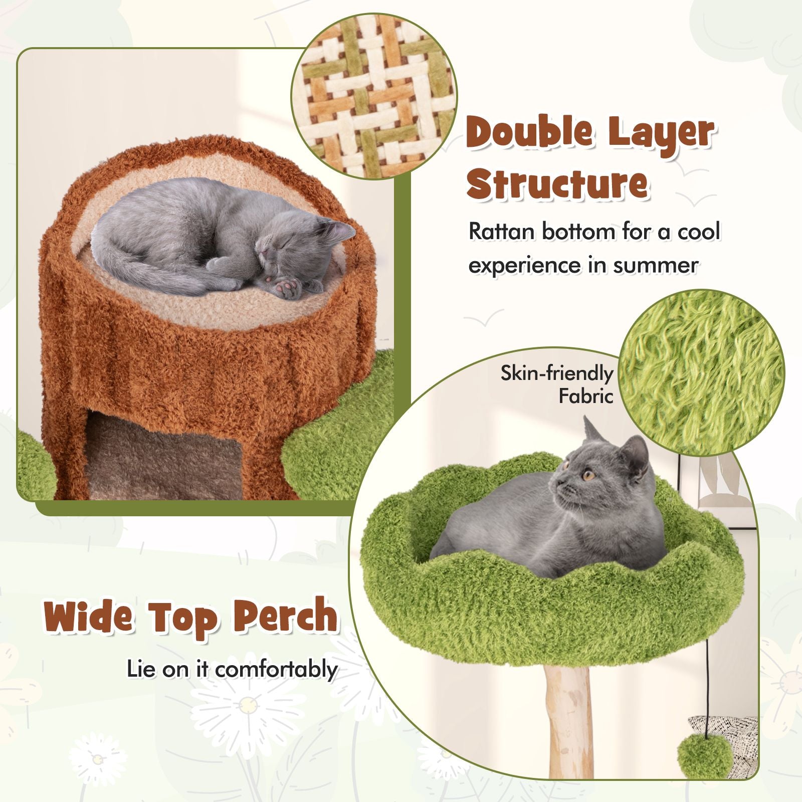 Multi-Level Cat Tree Tree Hole Designed Cat Tower with Double Decker Cat House