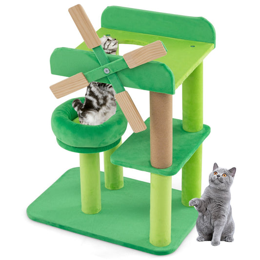 4-Layer Windmill Cat Tree with Scratching Post and Top Perch