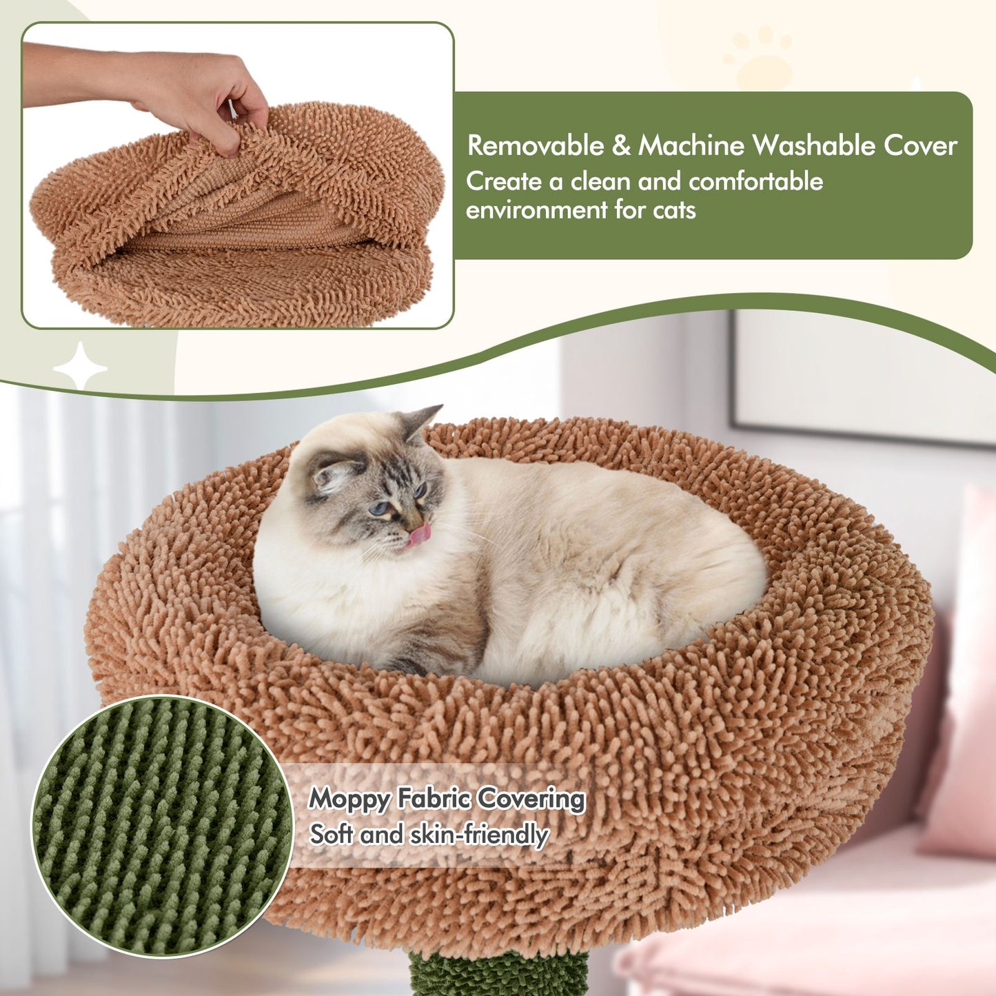 152Cm Cute Cat Tree with Sisal Scratching Posts and Rope, Plush Perch