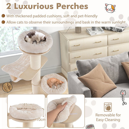 187 Cm Tall Wooden Cat Tower Tree with 2-Story Cat Condo