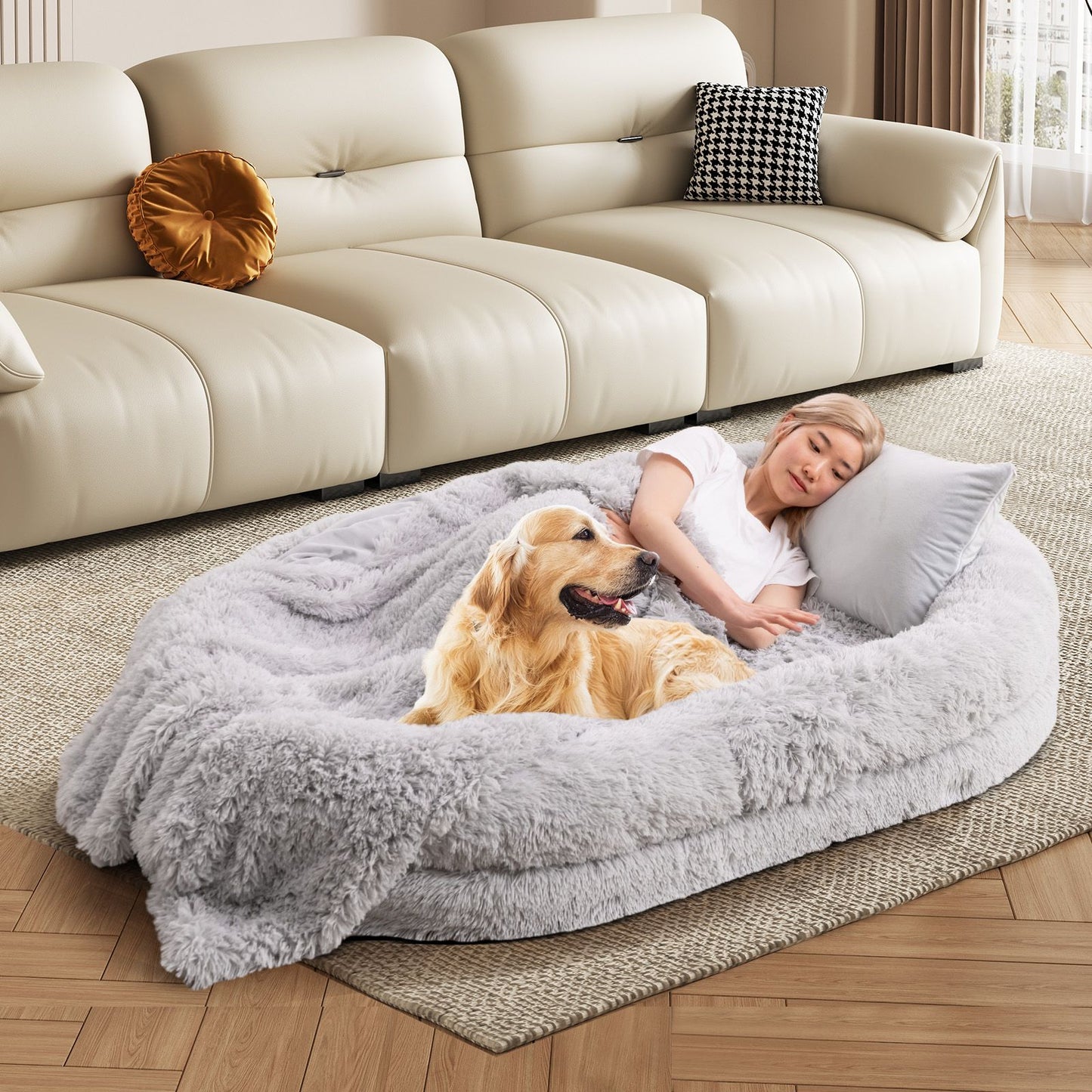 Premium Human Dog Bed with Plush Blanket and Comfort Pillow
