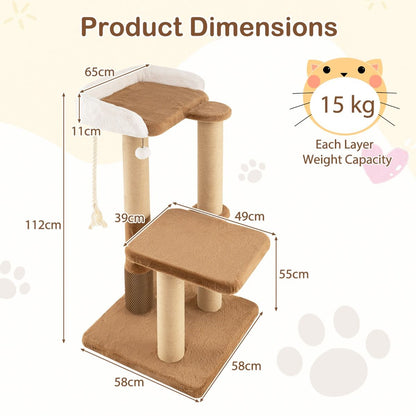 Indoor Cat Tree with Plush Perch, Scratching Posts, and Jumping Platform