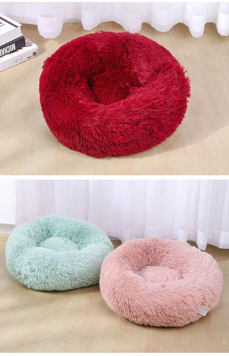 Cathouse Plush Round Pet Bed for Dogs and Cats - Available in Large, Medium, and Small Sizes