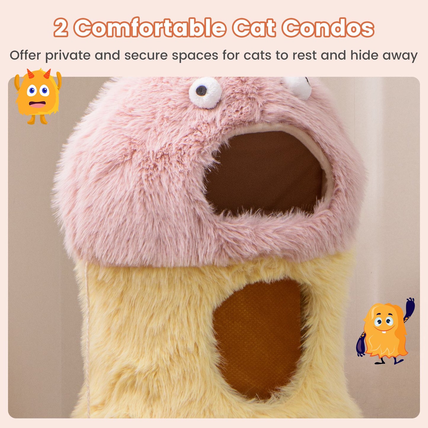 Cute Monster-Themed Cat Tower with 2 Private Condos