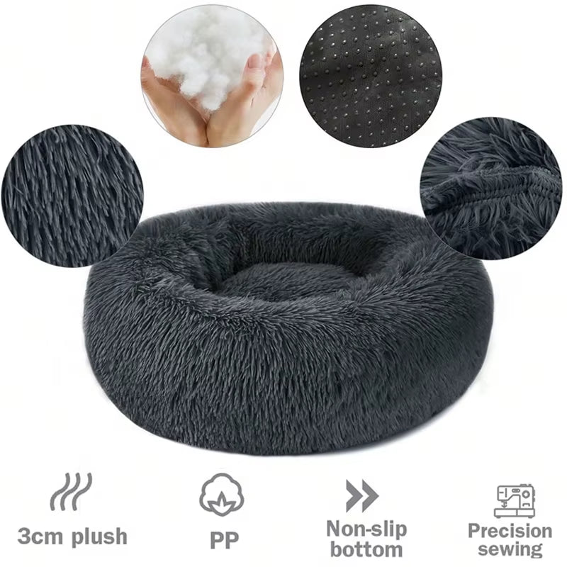 Luxury Round Dog Bed for Large Breeds - Ultra-Soft Plush Cat and Dog House for Medium Dogs - Winter Warm Sleeping Solution