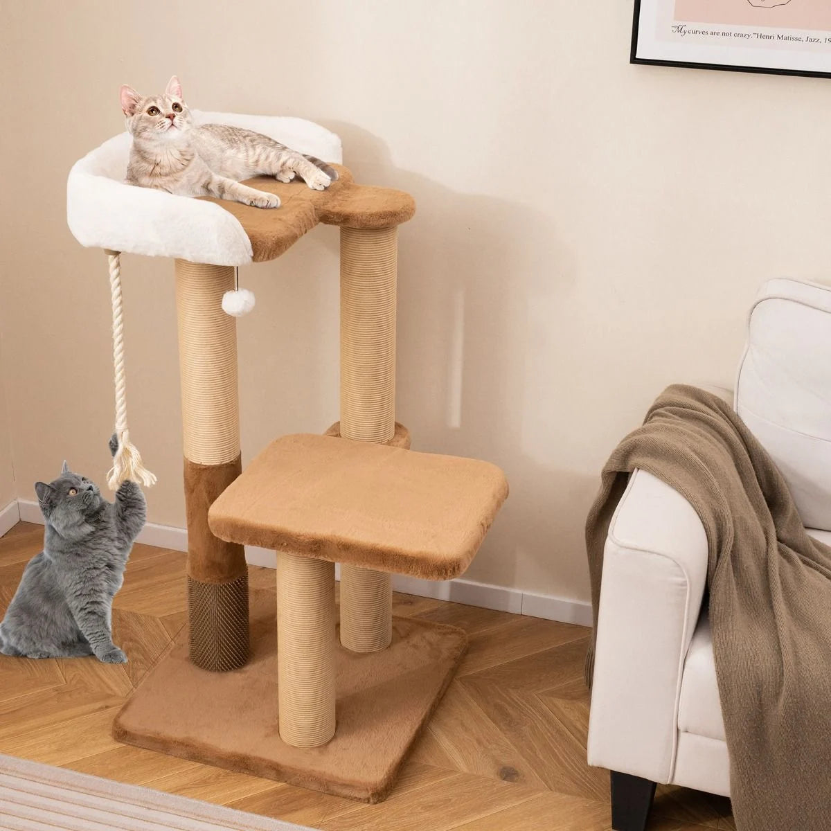 Indoor Cat Tree with Plush Perch, Scratching Posts, and Jumping Platform