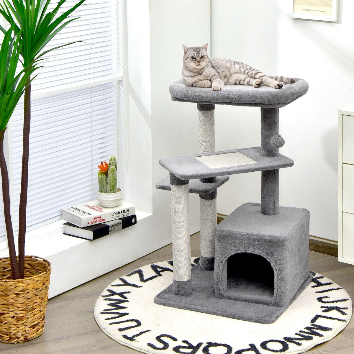 4-Layer Cat Tree with Scratching Posts Cat Condo Dangling Ball