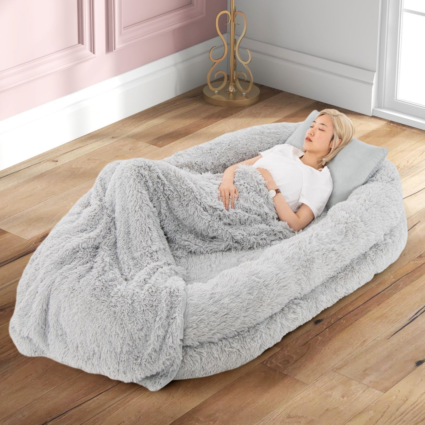 Premium Human Dog Bed with Plush Blanket and Comfort Pillow