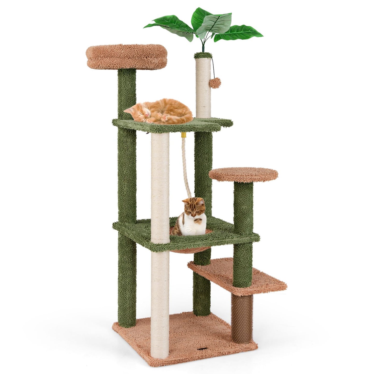 152Cm Cute Cat Tree with Sisal Scratching Posts and Rope, Plush Perch