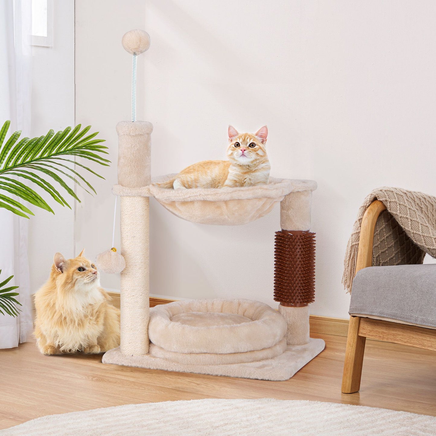 4 in 1 Cat Tree with Cat Self Groomer and Sisal Covered Scratching Post