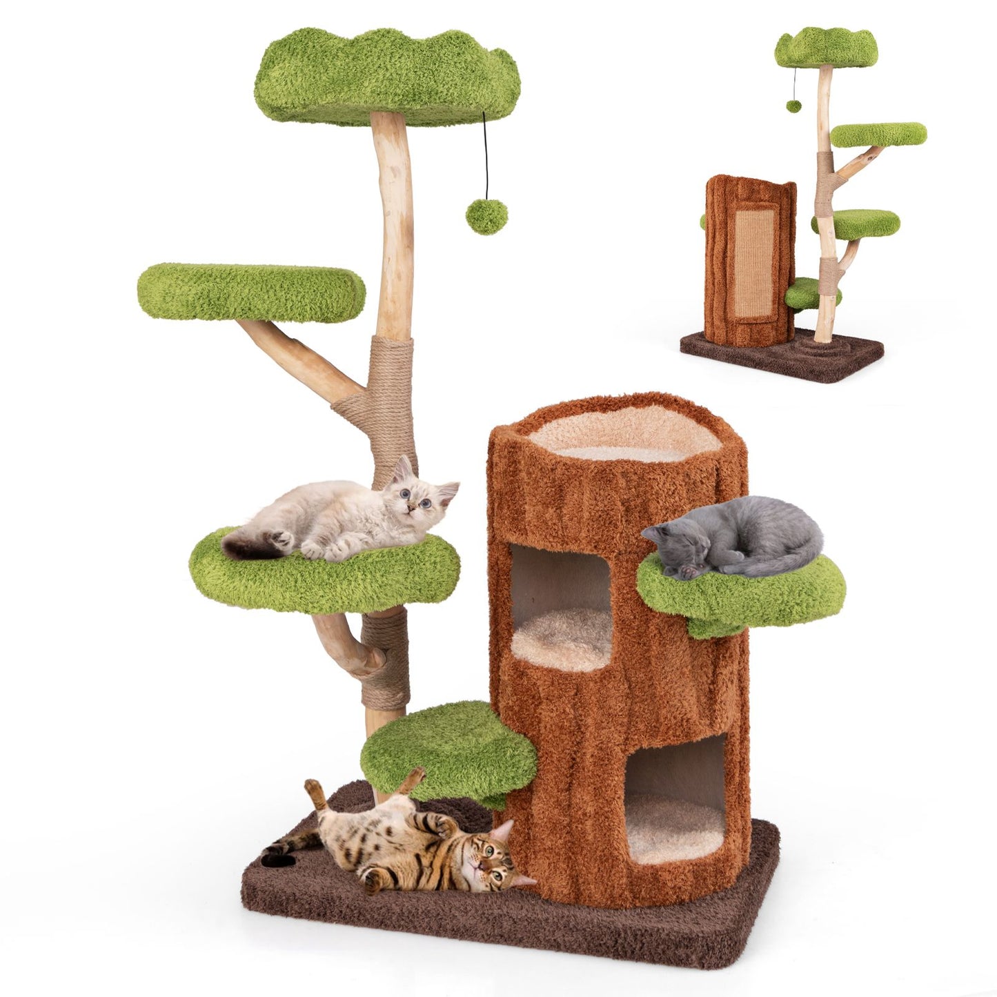 Multi-Level Cat Tree Tree Hole Designed Cat Tower with Double Decker Cat House