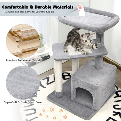 4-Layer Cat Tree with Scratching Posts Cat Condo Dangling Ball