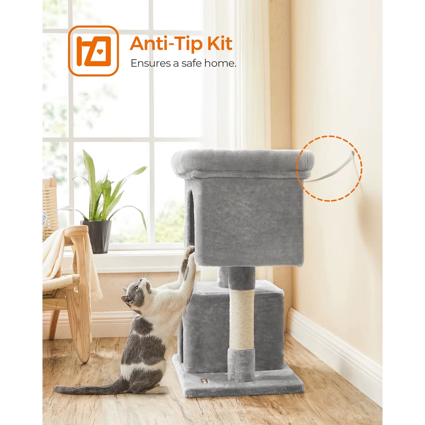 Cat Tree, 84 Cm Cat Tower,Cat Condo for Large Cats up to 7 Kg,2 Cat Caves, Scratching Post