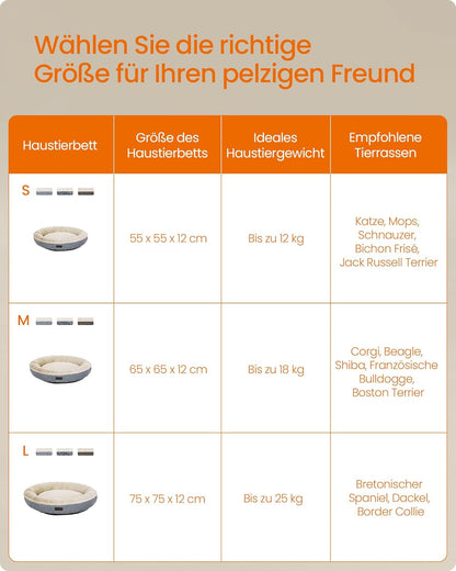 FEANDREA Donut-Shaped Dog and Cat Bed, Round 55 cm Diameter, Grey