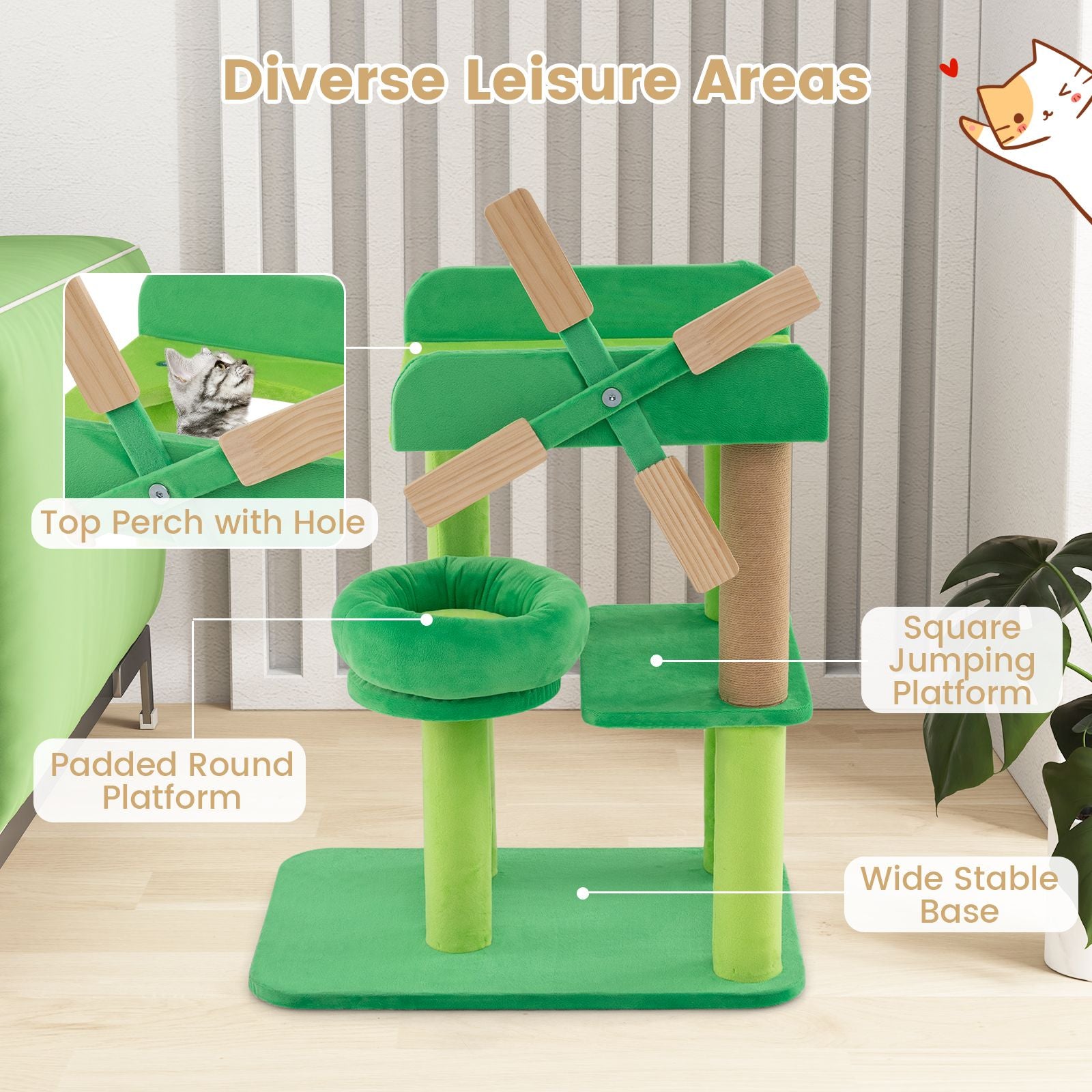 4-Layer Windmill Cat Tree with Scratching Post and Top Perch