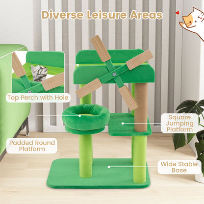 4-Layer Windmill Cat Tree with Scratching Post and Top Perch