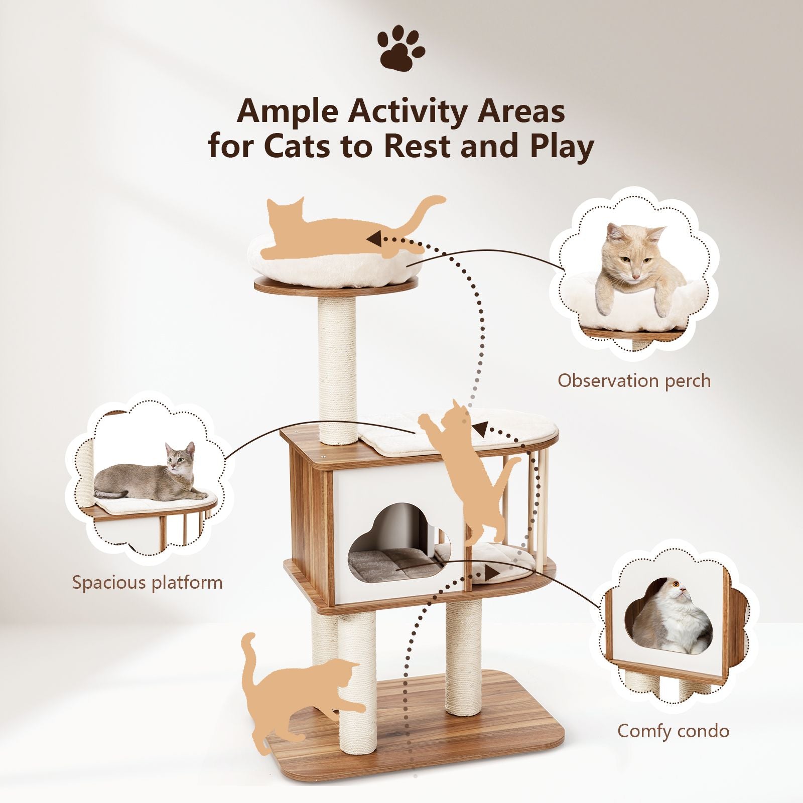 Modern Wooden Cat Tower with Platform