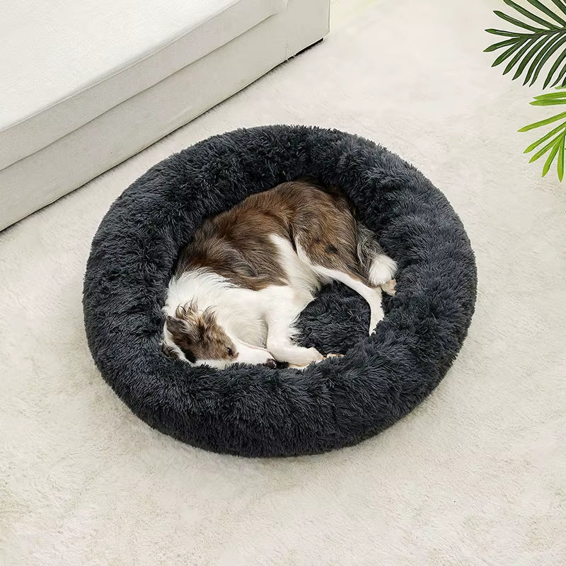 Luxury Round Dog Bed for Large Breeds - Ultra-Soft Plush Cat and Dog House for Medium Dogs - Winter Warm Sleeping Solution