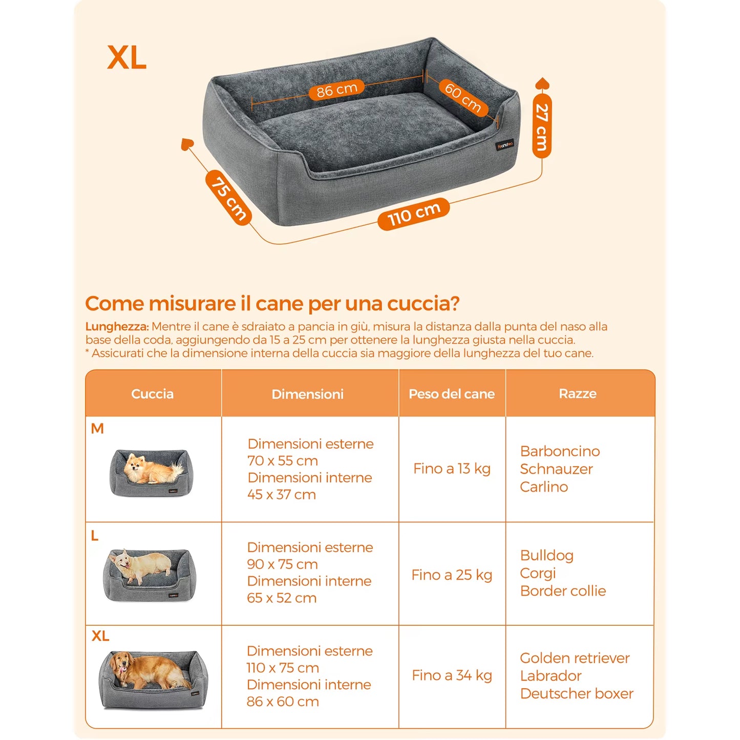 Linen-Look Dog Bed Sofa with Raised Edges, Non-Slip Base, and Washable Cover - 110 x 75 x 27 cm