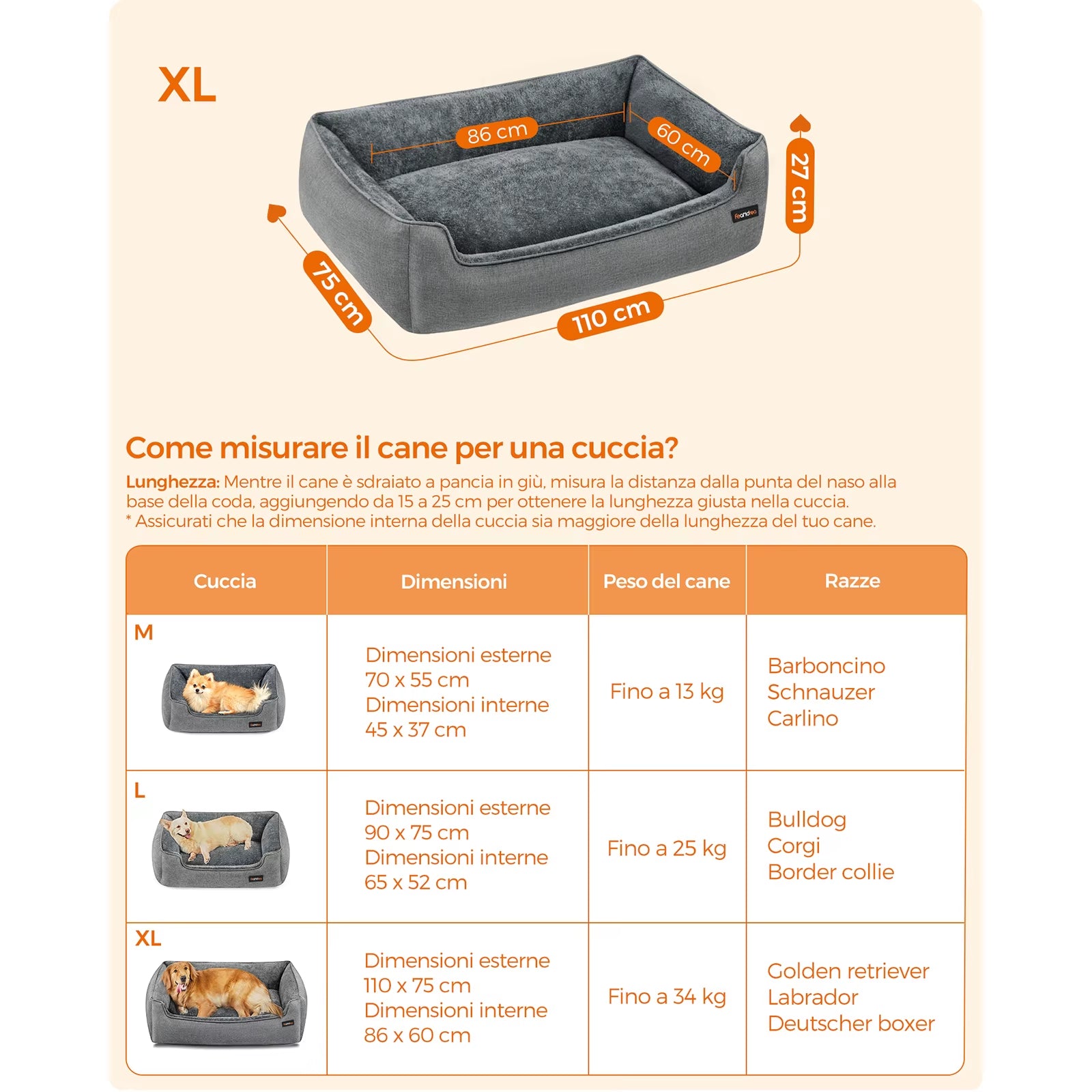 Linen-Look Dog Bed Sofa with Raised Edges, Non-Slip Base, and Washable Cover - 110 x 75 x 27 cm