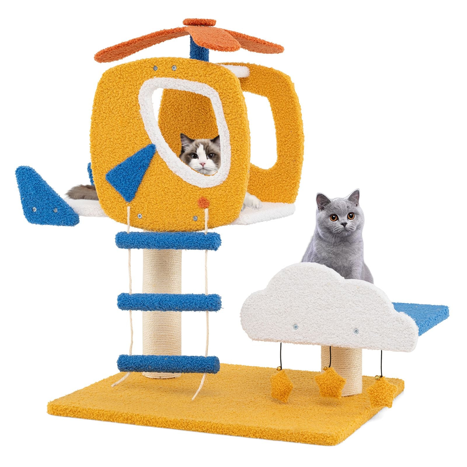 Aviation-Themed Cat Tree for Indoor Cats with Helicopter Top Perch