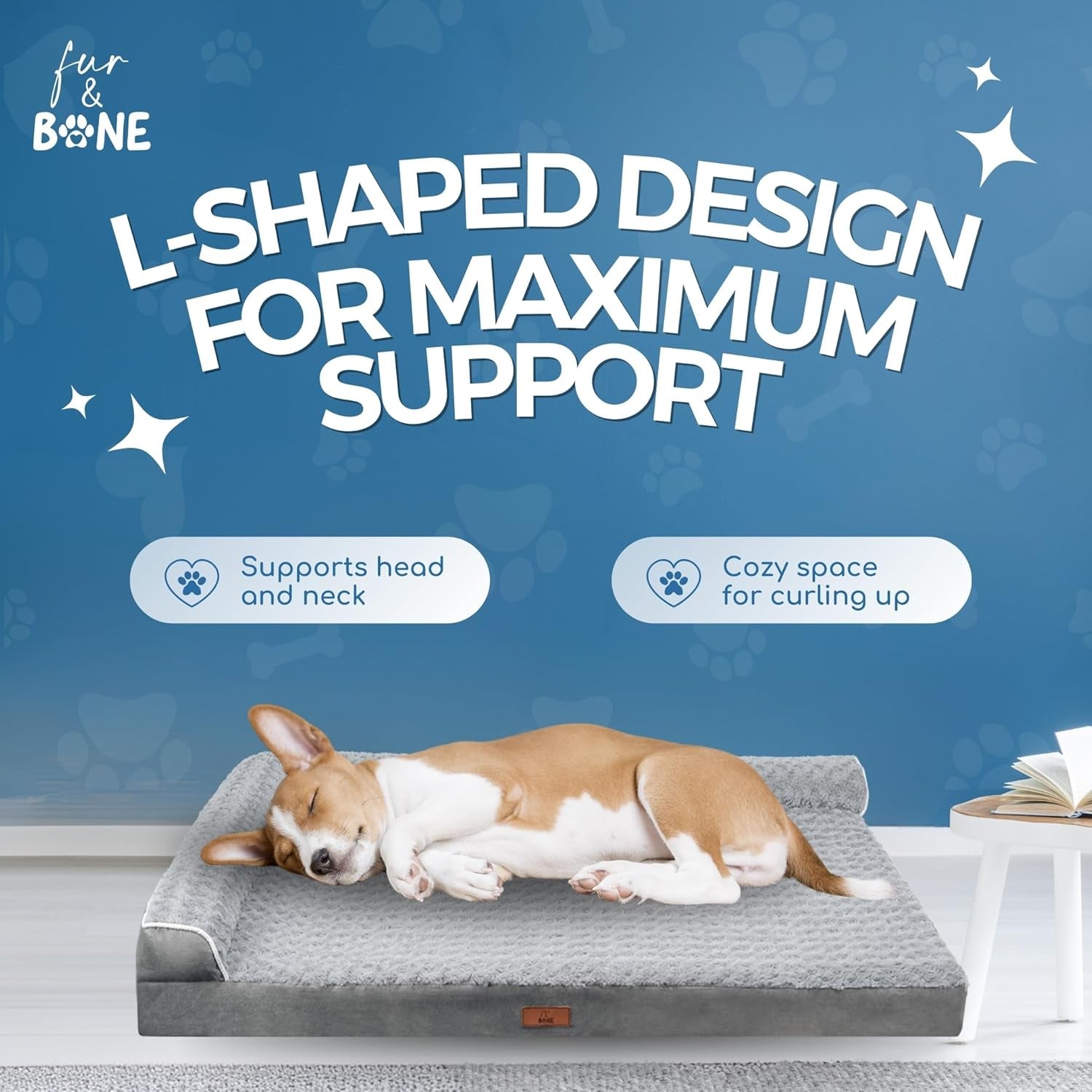 Fur & Bone Large Orthopedic Velvet Dog Bed with Egg Crate Foam