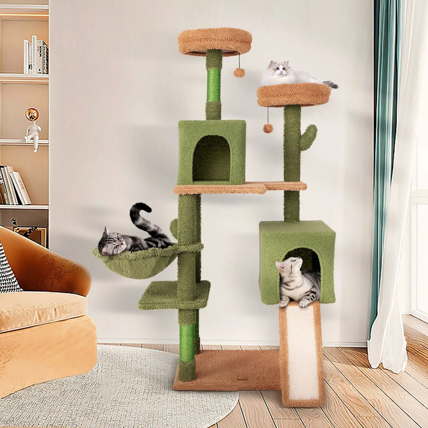 160 Cm Multi-Level Cactus Cat Tree for Indoor Cats with Scratching Posts