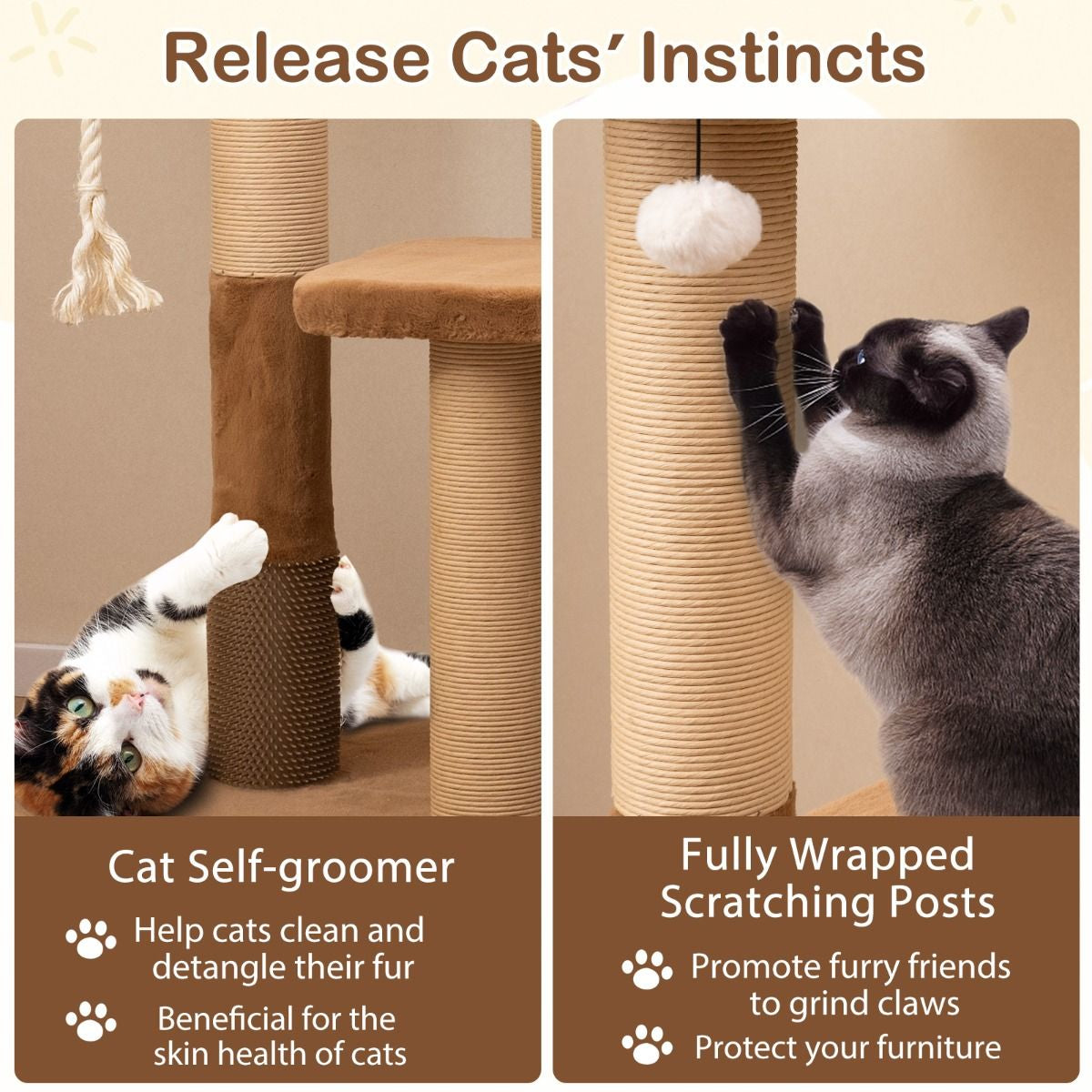 Indoor Cat Tree with Plush Perch, Scratching Posts, and Jumping Platform