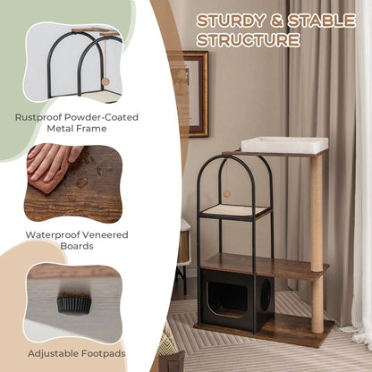 118 Cm Tall Cat Tree Tower with Metal Frame